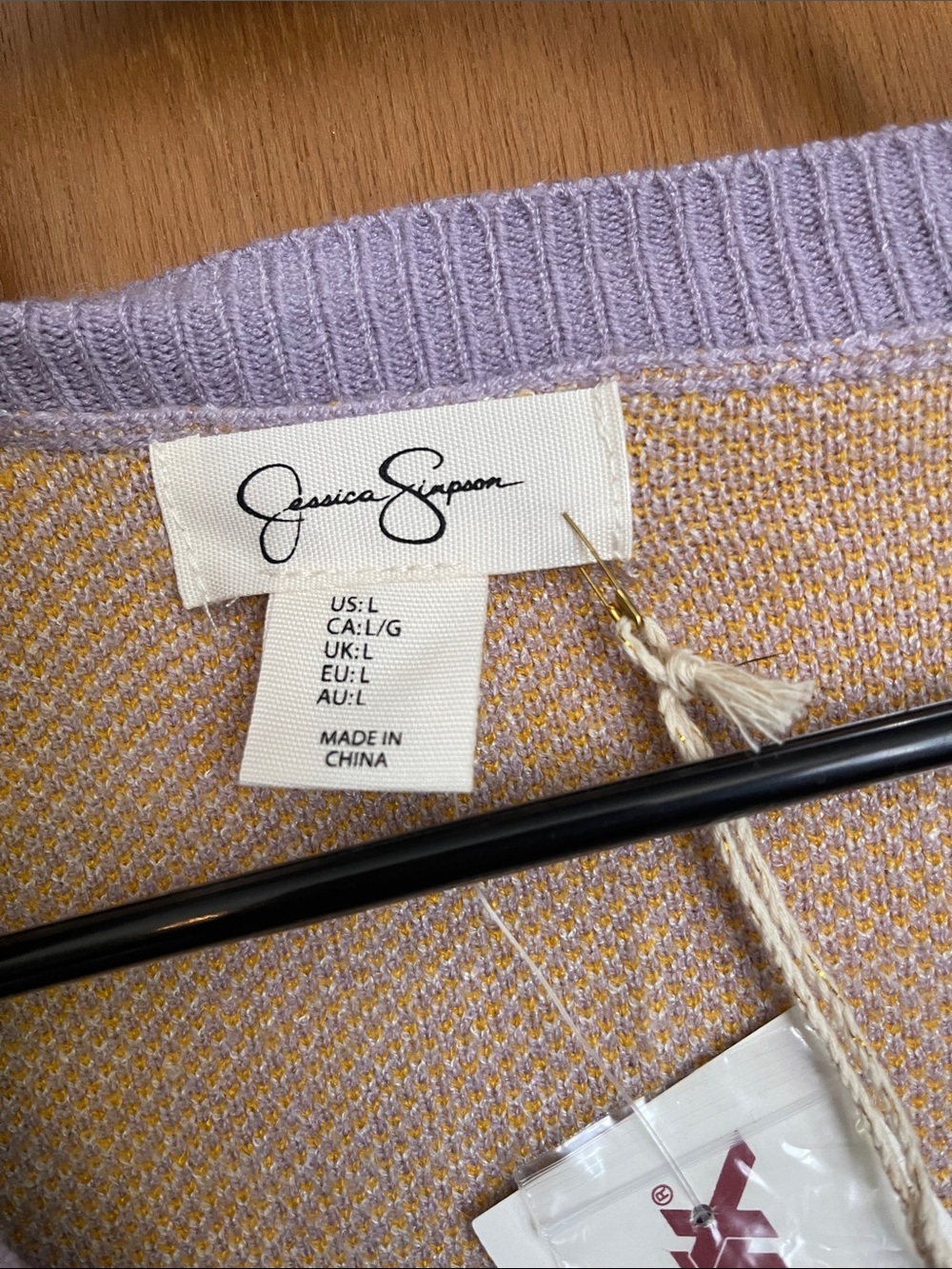 Jessica Simpson Lavender Cropped V-Neck Cardigan with Yellow Floral Sleeve - Picture 2 of 5